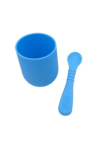 CKM silikon Set of 2 Silicone Baby Drinking Cups and Spoons