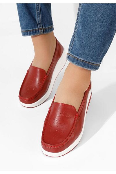 B T Shoes Mocasini piele naturala Yustina rosii