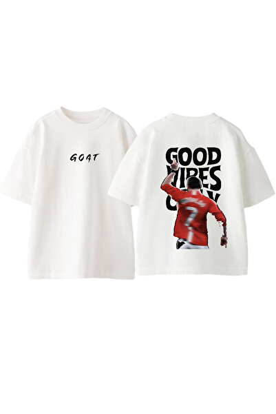 Anetos Μπλουζάκι Goat Good Vibes Σχεδίου Με Τύπωμα Στην Πλάτη Από 100% Βαμβάκι Λευκό Oversize