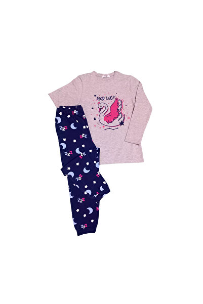 Newteam Patterned Long Sleeve Girl's Pajama Set with Trousers 4101