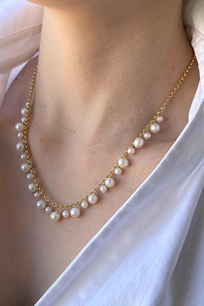 Birinci 14 Ayar Altın 5 mm Doğal İncili Sallantılı Kolye