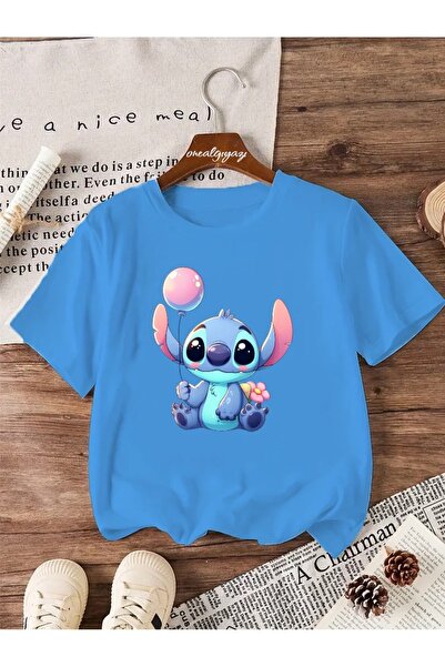 oneagılyazı Stitch Baskılı Çocuk Oversize T-Shirt