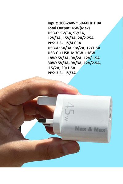 Max&Max Max & Max Gan Dual Port Charger 45 Watts White