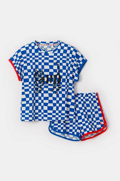 Woody Pijamale pentru femei - Hpa 952 ALLOVER CHECK BLUE WOODY HELEN B
