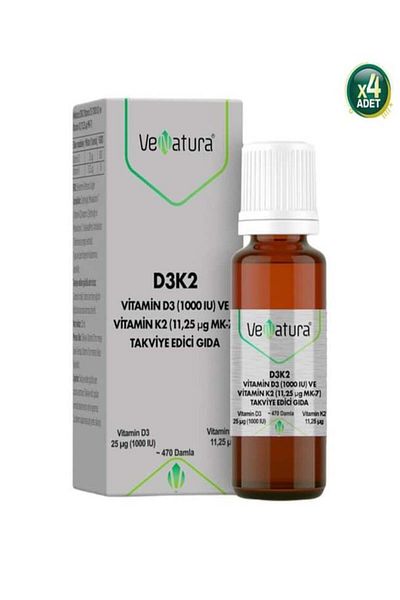 VeNatura D3K2 Vitamin D3 and K2 (11.25 Mcg Mk-7) Drops 20 ml - 4 Pieces
