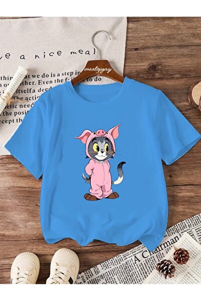 oneagılyazı تي شيرت كبير الحجم للأطفال مطبوع عليه توم في زي الخنزير