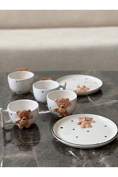 MeGgDecor Teddy Bear 6 Piece 2 Person Breakfast Set