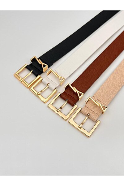 Descoin مجموعة من 4 أحزمة نسائية بإبزيم ذهبي مربع. حزام سترة، حزام فستان، حزام بنطلون، حزام قميص