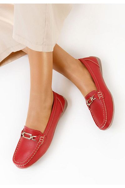 B T Shoes Women's red leather loafers Celetina