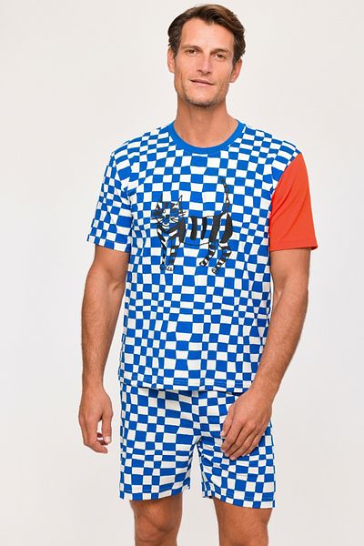 Woody Ανδρικές πιτζάμες σετ-Hpb - 952-ALLOVER CHECK BLUE WOODY HELEN B