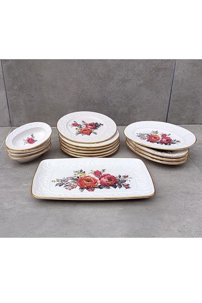 Pinkev 15 Pieces Ceramic Presentation Plates Set