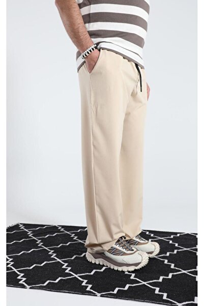 DAVID&GERENZO Μπεζ Basic φαρδύ παντελόνι