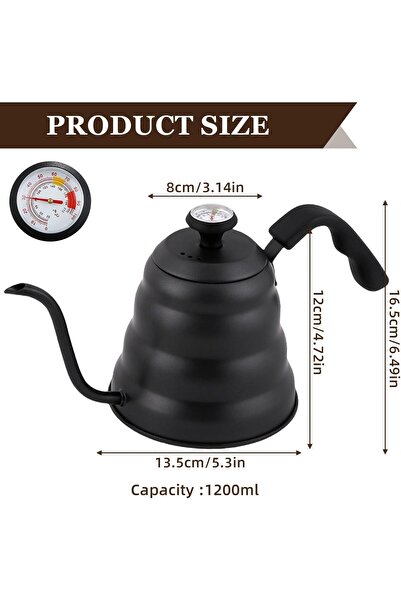 COOYA 1.2l Stainless Steel Electric Gooseneck Kettle, With Thermometer, Coffee Pot For Home, Black
