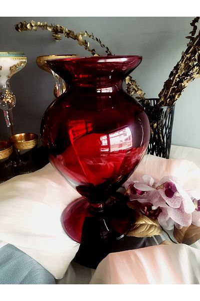 DECOSTYLE Vazp Red Colored Optical Vase Set - 1 Piece