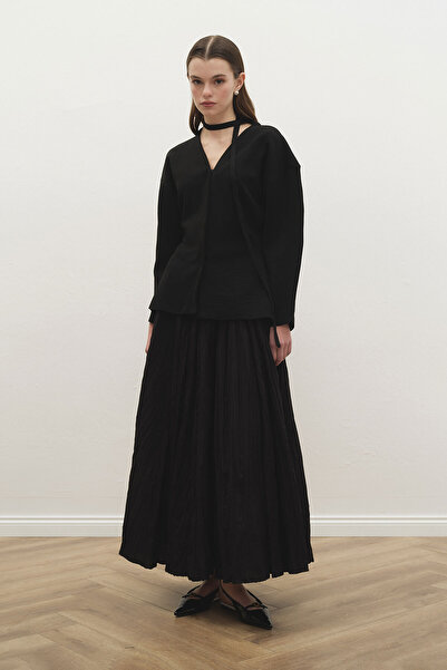 Hooopstore Naye Waist Sitting Mercerized Black Cardigan