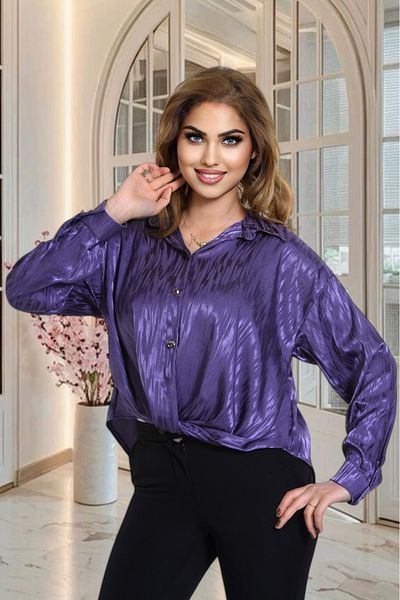 NEWCO Cămașă din satin mov cu model și detaliu de nasturi
