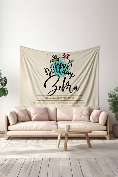 Moud's Kişiye Özel Doğum Günü Duvar Halısı, Happy Birthday Duvar Örtüsü, Doğu...