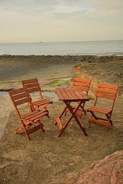 By Utkan Keskin 4+1 bistro set mindersiz ahşap masa sandelye takım