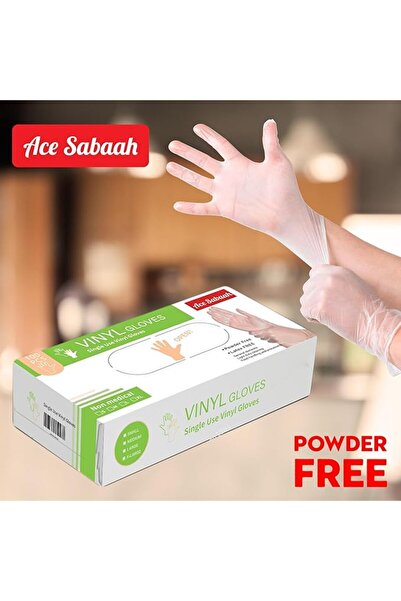 Ace Sabaah Disposable Vinyl Gloves 100pcs, Pack of 10 (Small)