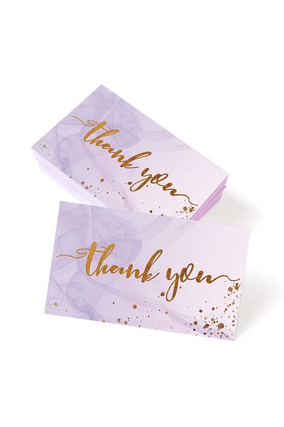 Choice 50pcs  purple 50pcs/ Pack Gold Textured Thank You Cards, Suitable For Weddings, Business, Party Invi