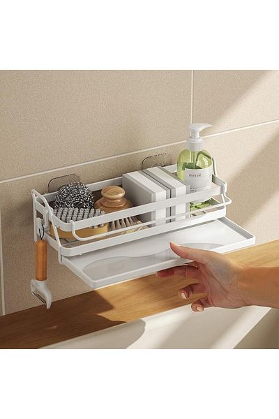 COOYA Sponge Rack, Sponge Holder for Kitchen Sink, Tray Drainer Rack, Dish Brush Holder(White)