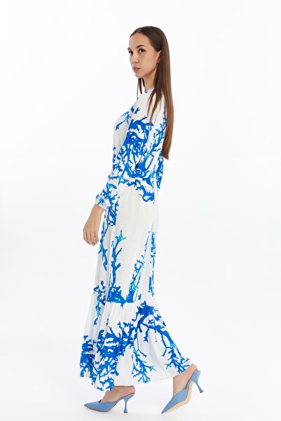 CNR TEKSTİL Dal Patterned Pleated Dress