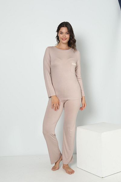 CONFEO Women's Long Sleeve Collar Viscose Stone Pajama Set C9T3N5O-048