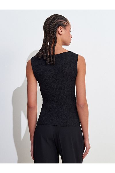 Dilvin 21016 Boat Neck Lace Top-Black