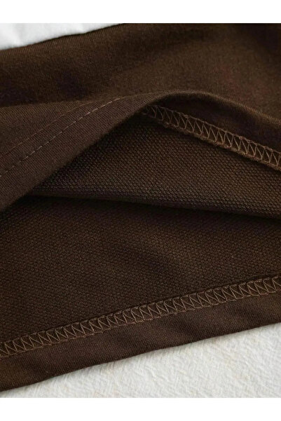 Jooy Μπλουζάκι Unisex καφέ λευκό ριγέ με μισό φερμουάρ Polo λαιμόκοψη