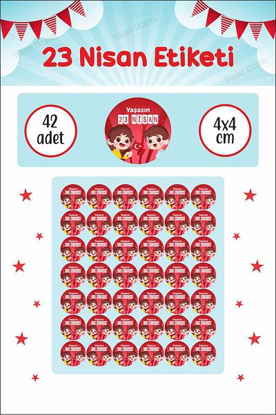 Sticker Ekspres 23 April Sticker Red Background with Children National Sovereignty and Children's Day Sticker