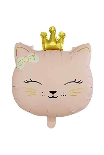 asöy بالون فويل على شكل قطة باللون الوردي مع تاج ذهبي وقوس منقوش مقاس 51 × 54 سم