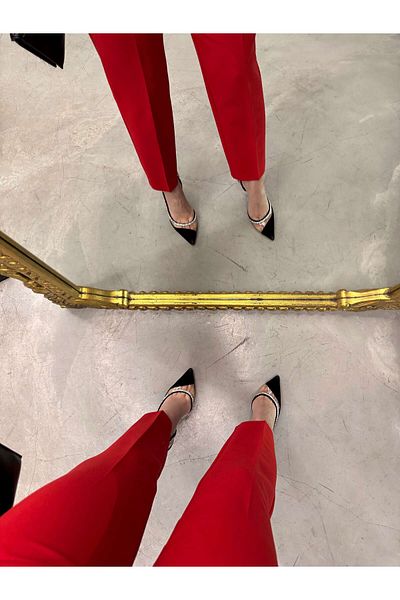 missswans Red Flat Front Fabric Trousers