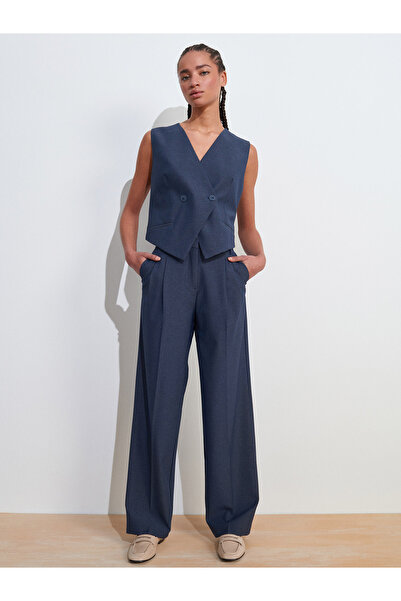 Dilvin 60576 Double-Breasted Asymmetrical Vest-Navy Blue