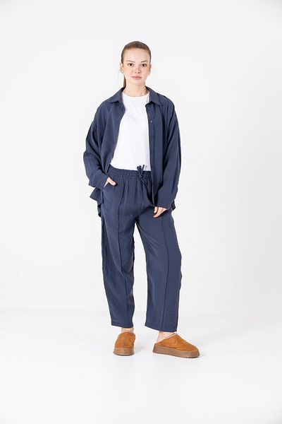 VerdeBlanco Front Oversize Trousers and Shirt Set Navy Blue