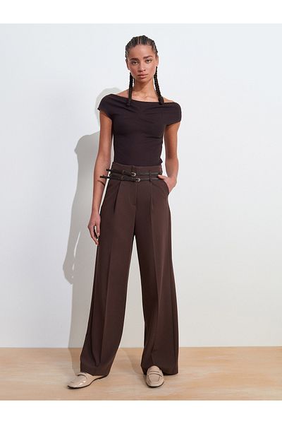 Dilvin High Waist Pants (with Belt) - Brown Color