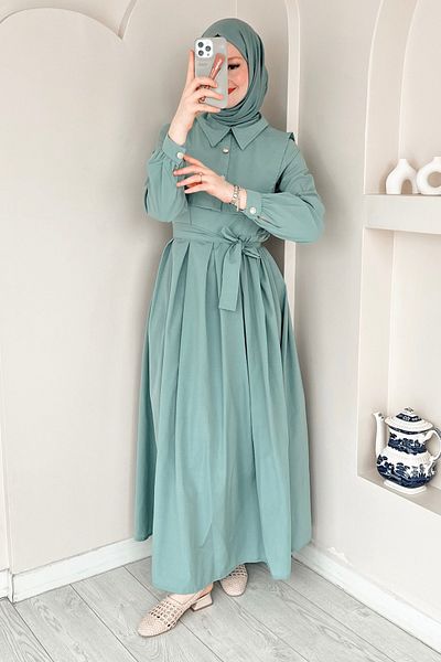 ModaAycan Turquoise Dress Collar Separated Ma336