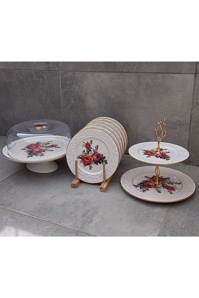 Pinkev 9 Piece Cake Presentation Plate Set