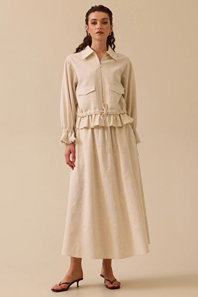 SEÇİL Μπεζ λεπτομερές γυναικείο μπουφάν Firferli - με φερμουάρ