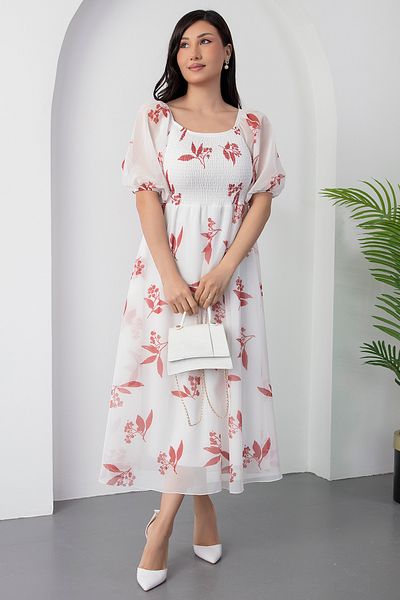 PULLIMM Rochie din satin cu mâneci pepene verde cu decolteu pătrat 2025-4119