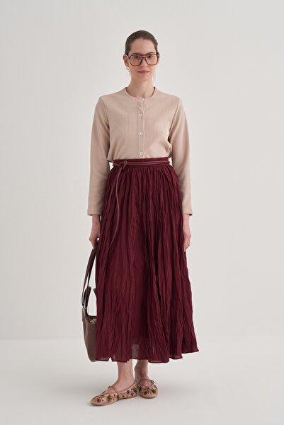 EBU Prive Fusta de damă Crush plisată din voile roșu claret