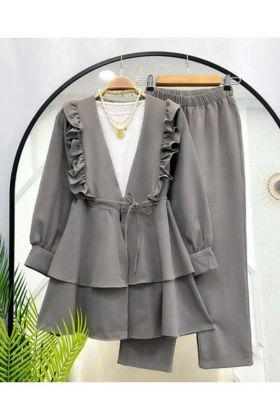 modasindoma Women's Ruffled Shoulder Double Set