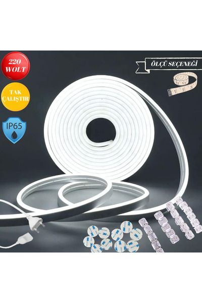 neeko 220 WOLT BEYAZ POWER LEDLİ NEON TAK ÇALIŞTIR FİŞLİ ÖLÇÜ SEÇENEKLİ 11 METRE