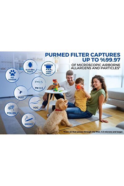 PURMED Pure Flat Hava Temizleme Cihazı Uyumlu Hepa + Karbon Filtre