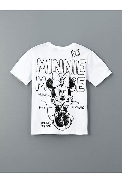 LC Waikiki XSIDE Bílé dámské tričko Mickey a Minnie Mouse s potiskem