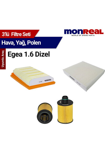 Monreal Egea 1.6 Dizel Filtre Seti (Hava-Yağ-Polen) - MONREAL