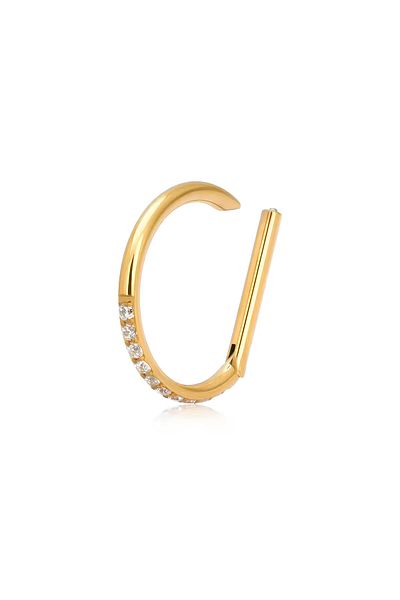 Janset F136 Titanium D Model Stone Septum Piercing - Gold Color Titanium Nose Piercing