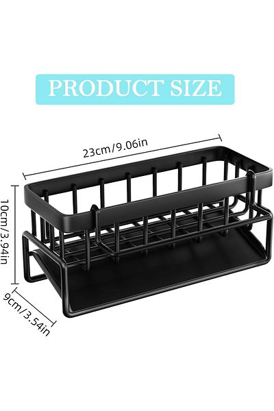 COOYA Kitchen Sponge Rack, Dish Soap Scrubber Brush Dishcloth RackRustproof, Stainless Steel (Black)