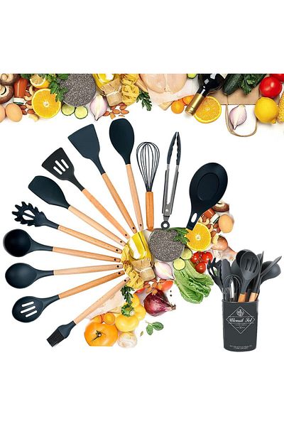 COOYA 12 pcs Kitchen Utensil Set,made of Silicone,Heat-resistant,including pan knife and fork set