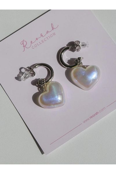 Reorah Collection White Mirage Heart Earrings-White Heart Earrings