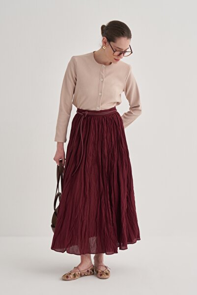 EBU Prive Fusta de damă Crush plisată din voile roșu claret